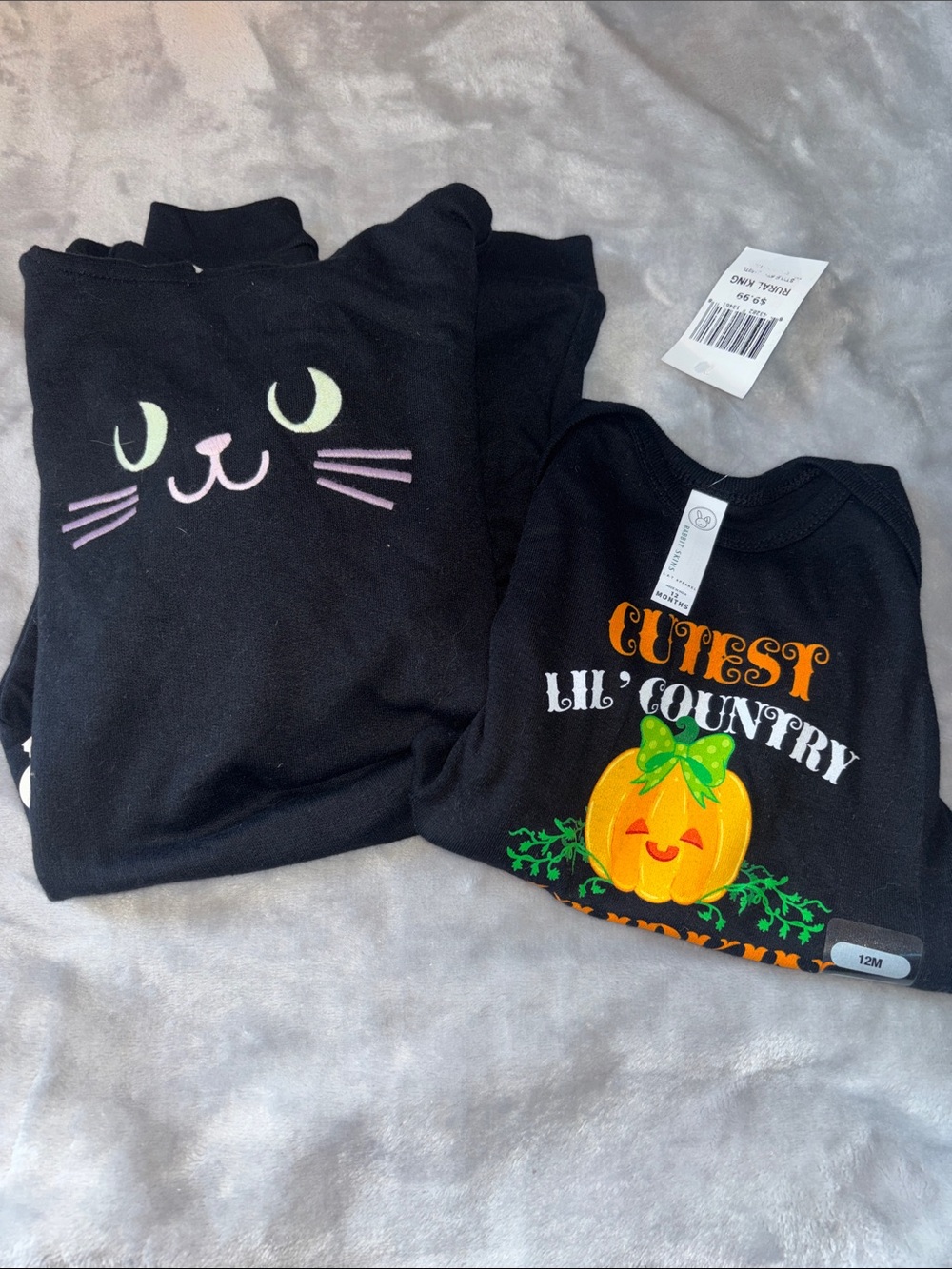 Black Kids Pumpkin & Cat Graphic Onsies - Cute Fall Tee Set